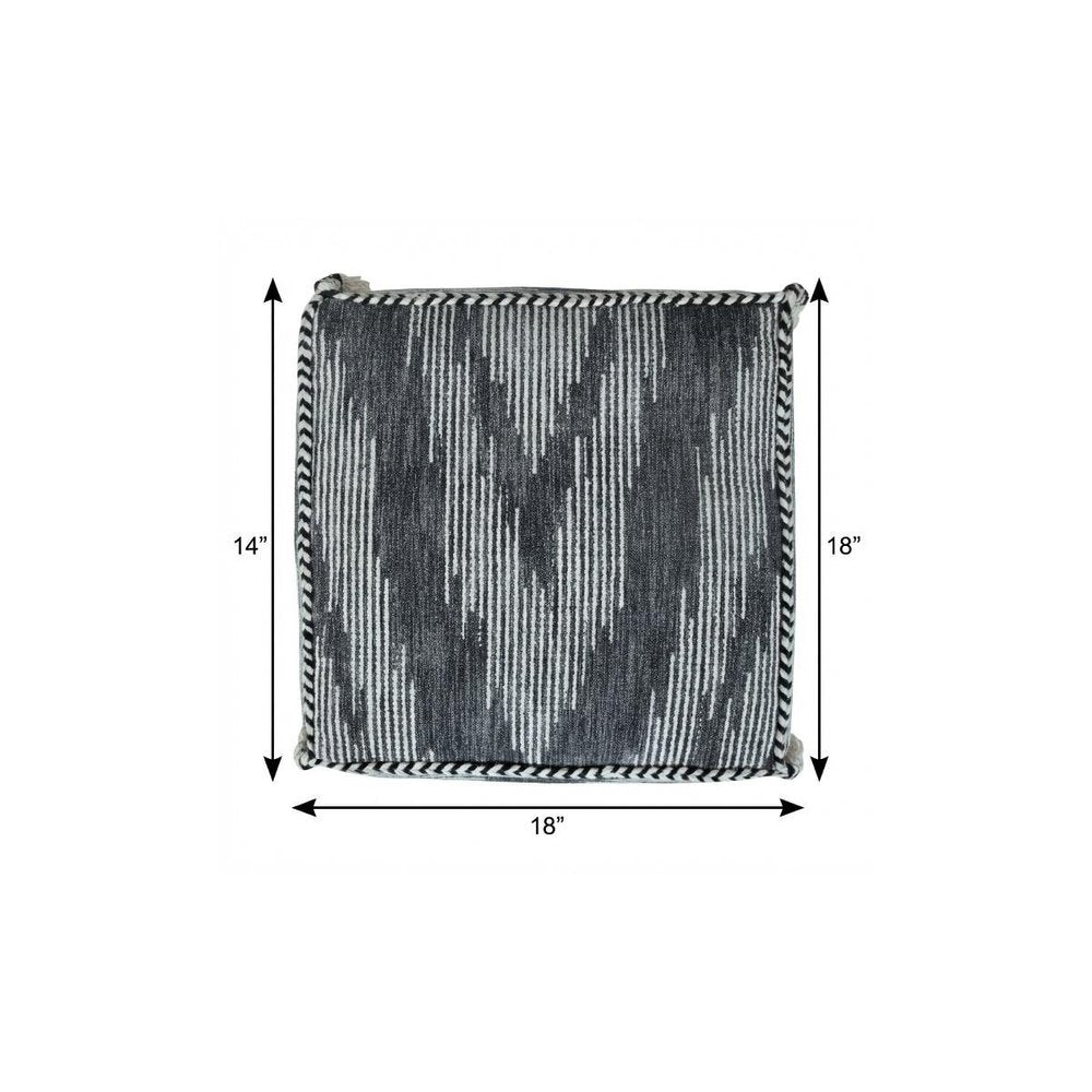 18" Gray Cotton Striped Pouf Ottoman HomeRoots