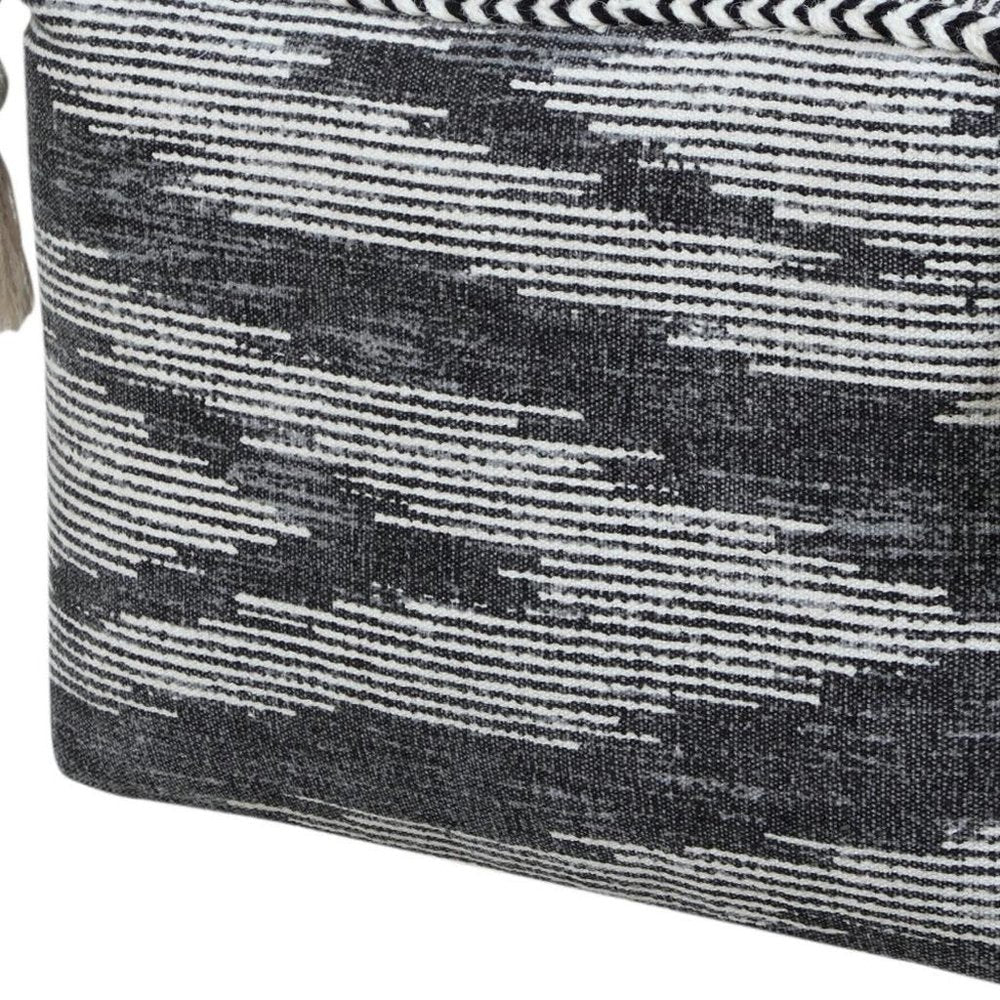 18" Gray Cotton Striped Pouf Ottoman HomeRoots