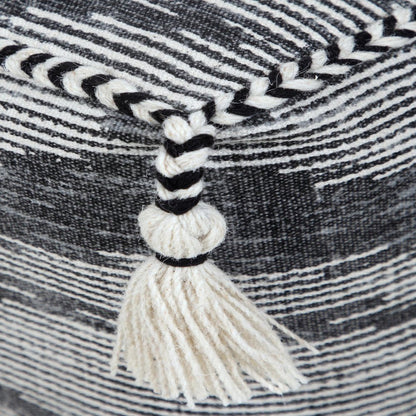 18" Gray Cotton Striped Pouf Ottoman HomeRoots
