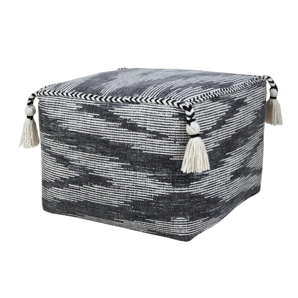 18" Gray Cotton Striped Pouf Ottoman HomeRoots