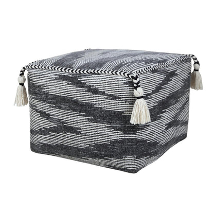 18" Gray Cotton Striped Pouf Ottoman HomeRoots