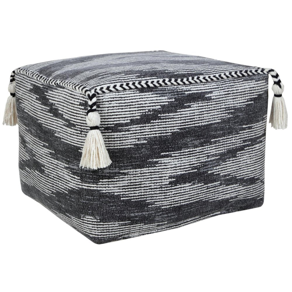 18" Gray Cotton Striped Pouf Ottoman HomeRoots