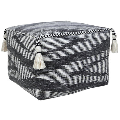 18" Gray Cotton Striped Pouf Ottoman HomeRoots