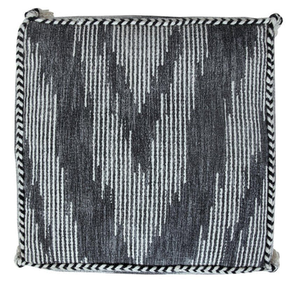 18" Gray Cotton Striped Pouf Ottoman HomeRoots