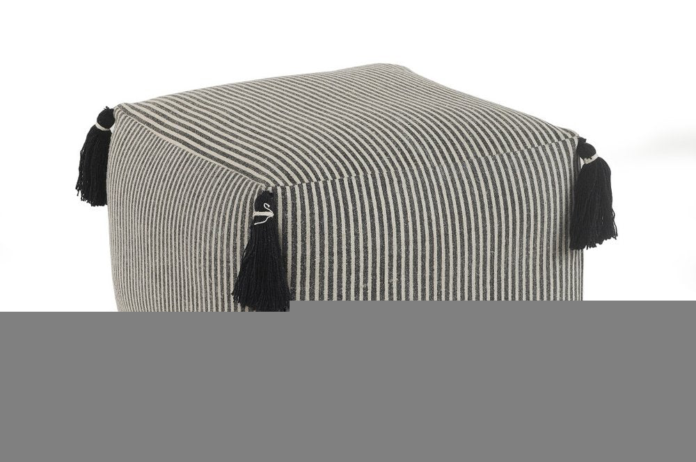 18" Gray Cotton Striped Pouf Ottoman HomeRoots