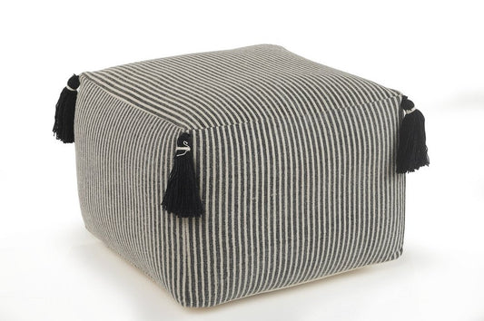 18" Gray Cotton Striped Pouf Ottoman HomeRoots