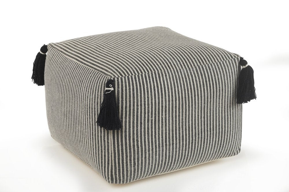 18" Gray Cotton Striped Pouf Ottoman HomeRoots