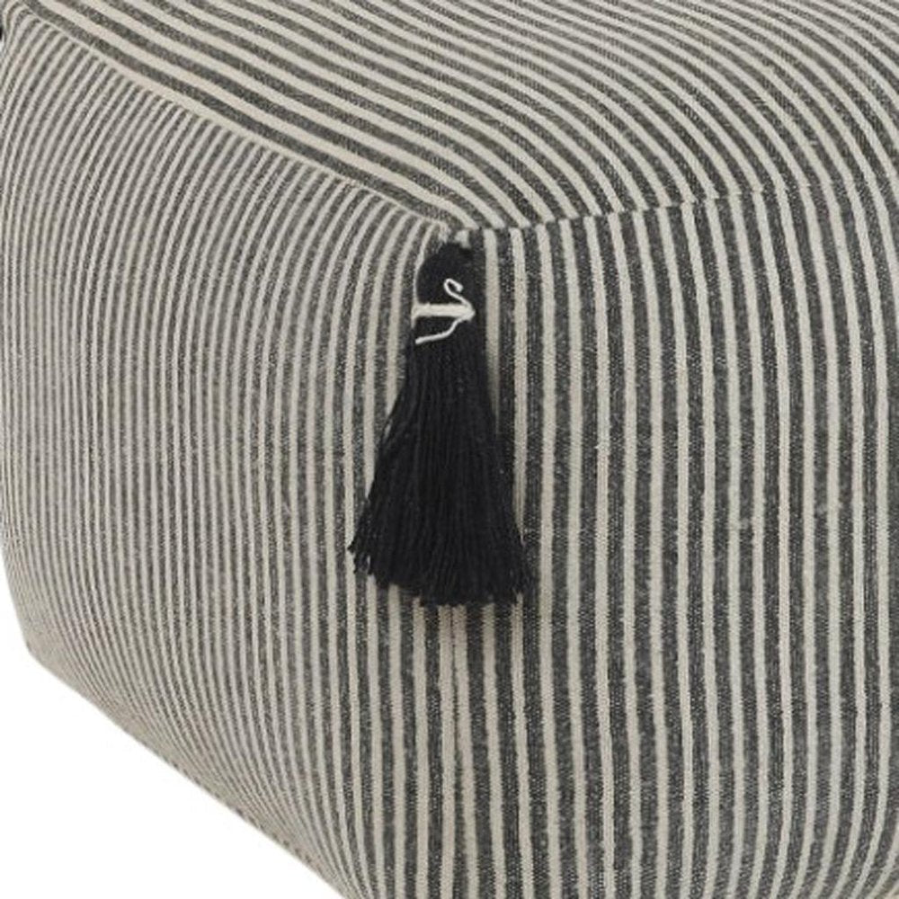 18" Gray Cotton Striped Pouf Ottoman HomeRoots