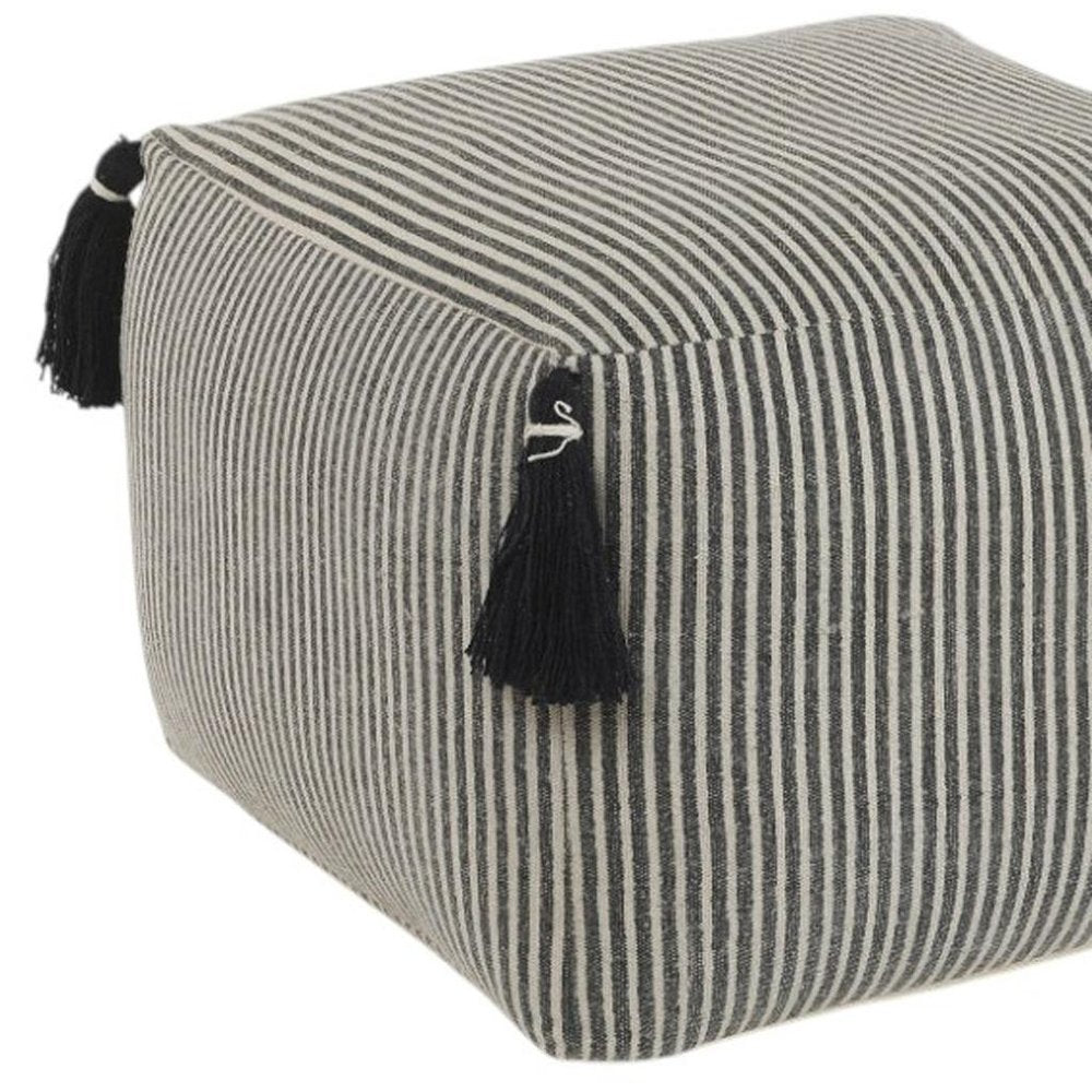 18" Gray Cotton Striped Pouf Ottoman HomeRoots