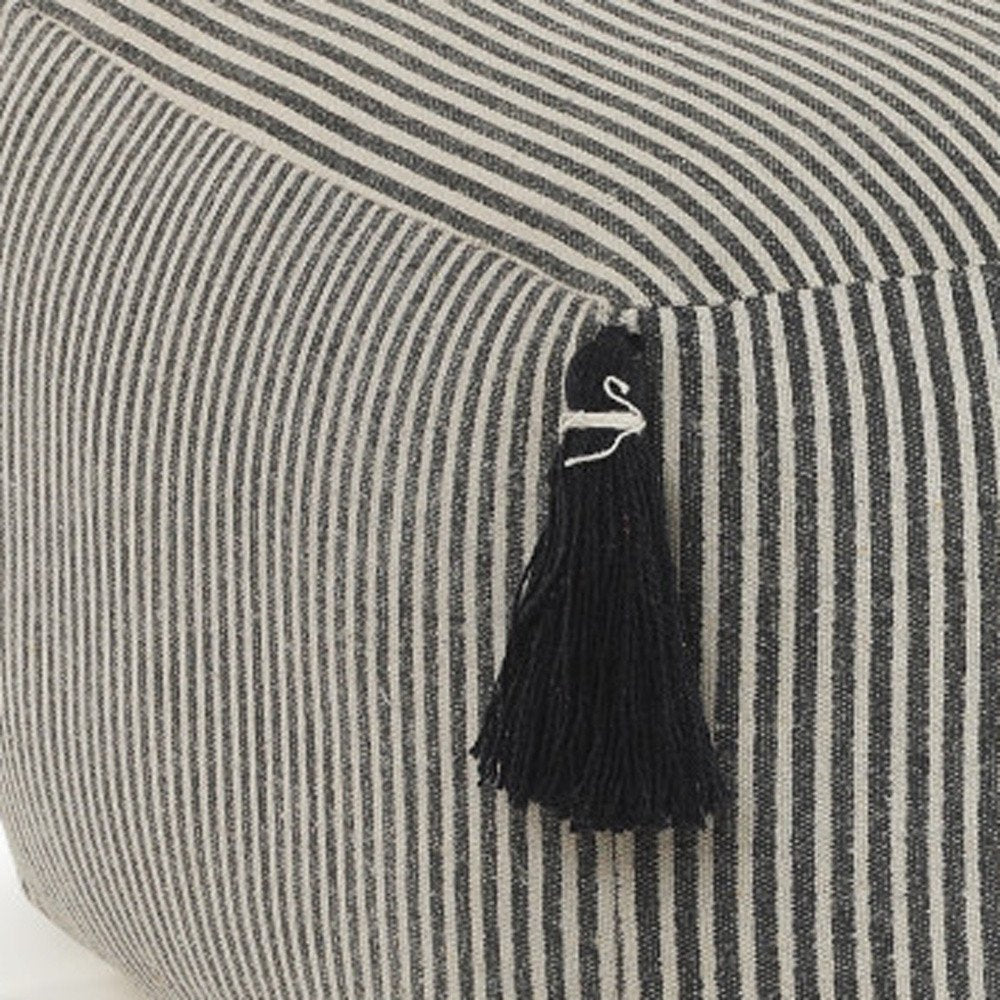 18" Gray Cotton Striped Pouf Ottoman HomeRoots