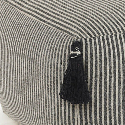 18" Gray Cotton Striped Pouf Ottoman HomeRoots