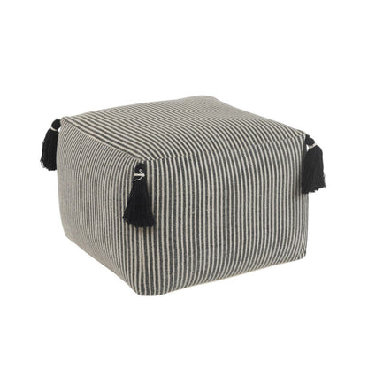 18" Gray Cotton Striped Pouf Ottoman HomeRoots