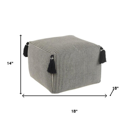 18" Gray Cotton Striped Pouf Ottoman HomeRoots