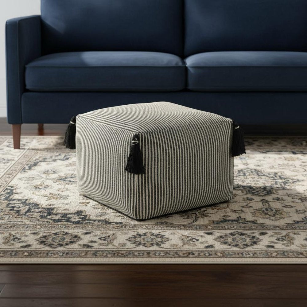 18" Gray Cotton Striped Pouf Ottoman HomeRoots