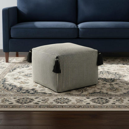 18" Gray Cotton Striped Pouf Ottoman HomeRoots