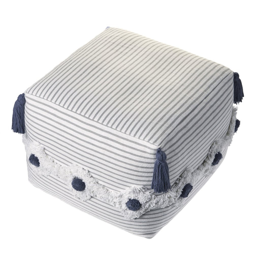 18" Gray Cotton Striped Pouf Ottoman HomeRoots