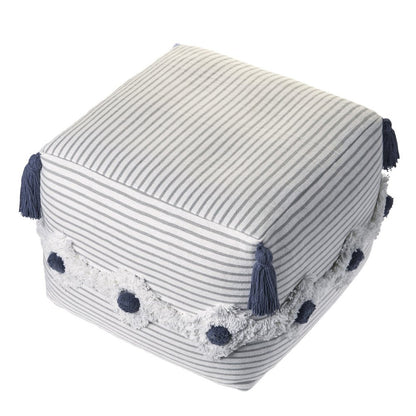 18" Gray Cotton Striped Pouf Ottoman HomeRoots
