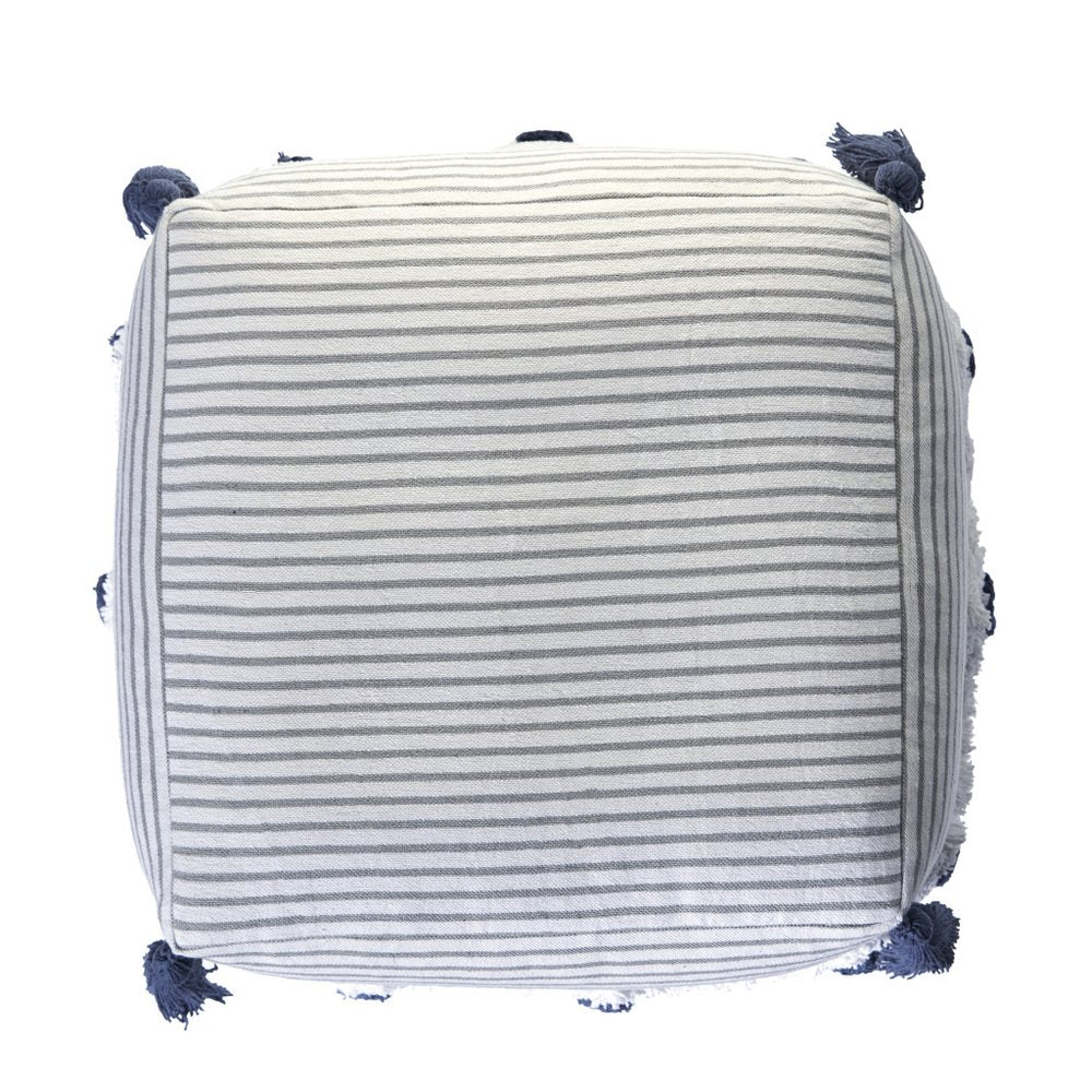 18" Gray Cotton Striped Pouf Ottoman HomeRoots