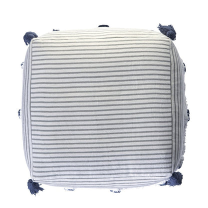 18" Gray Cotton Striped Pouf Ottoman HomeRoots
