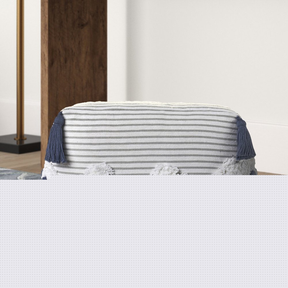 18" Gray Cotton Striped Pouf Ottoman HomeRoots