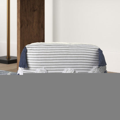 18" Gray Cotton Striped Pouf Ottoman HomeRoots