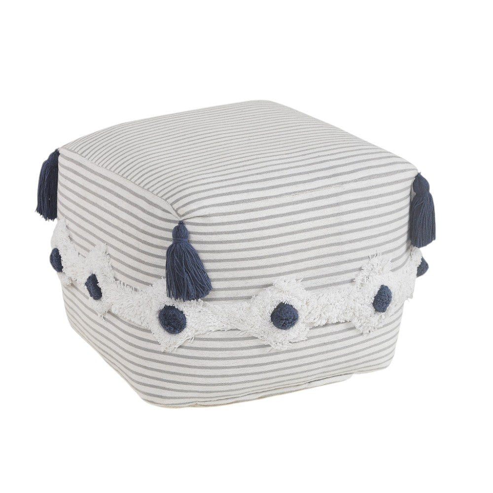 18" Gray Cotton Striped Pouf Ottoman HomeRoots