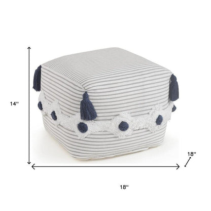 18" Gray Cotton Striped Pouf Ottoman HomeRoots