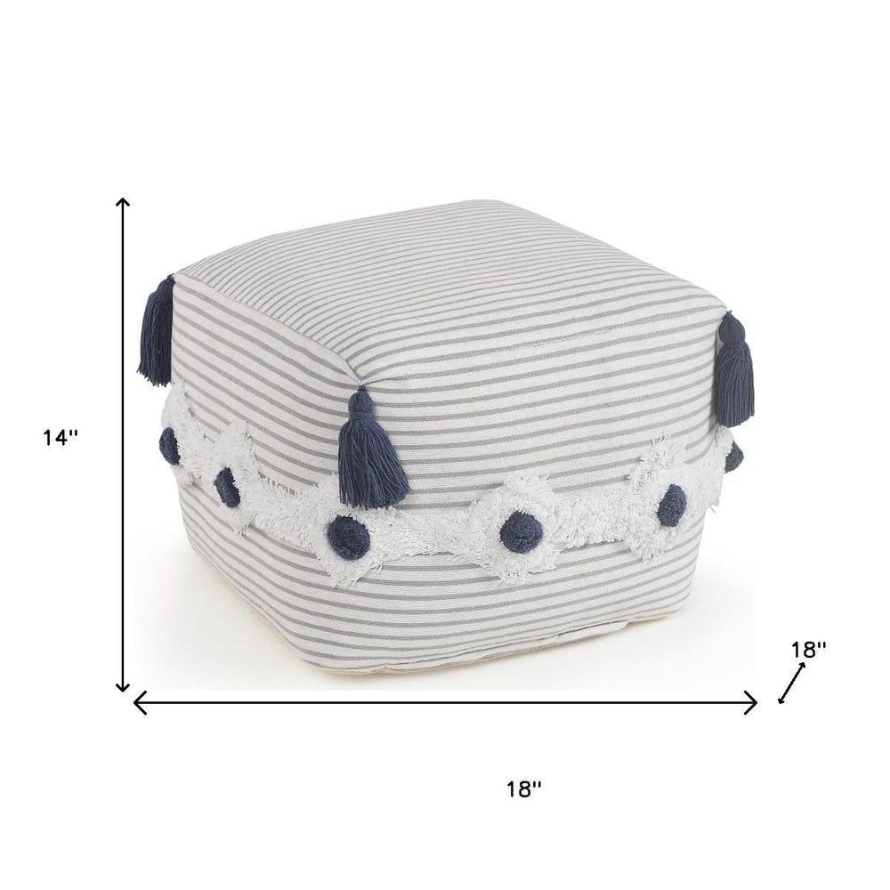 18" Gray Cotton Striped Pouf Ottoman HomeRoots