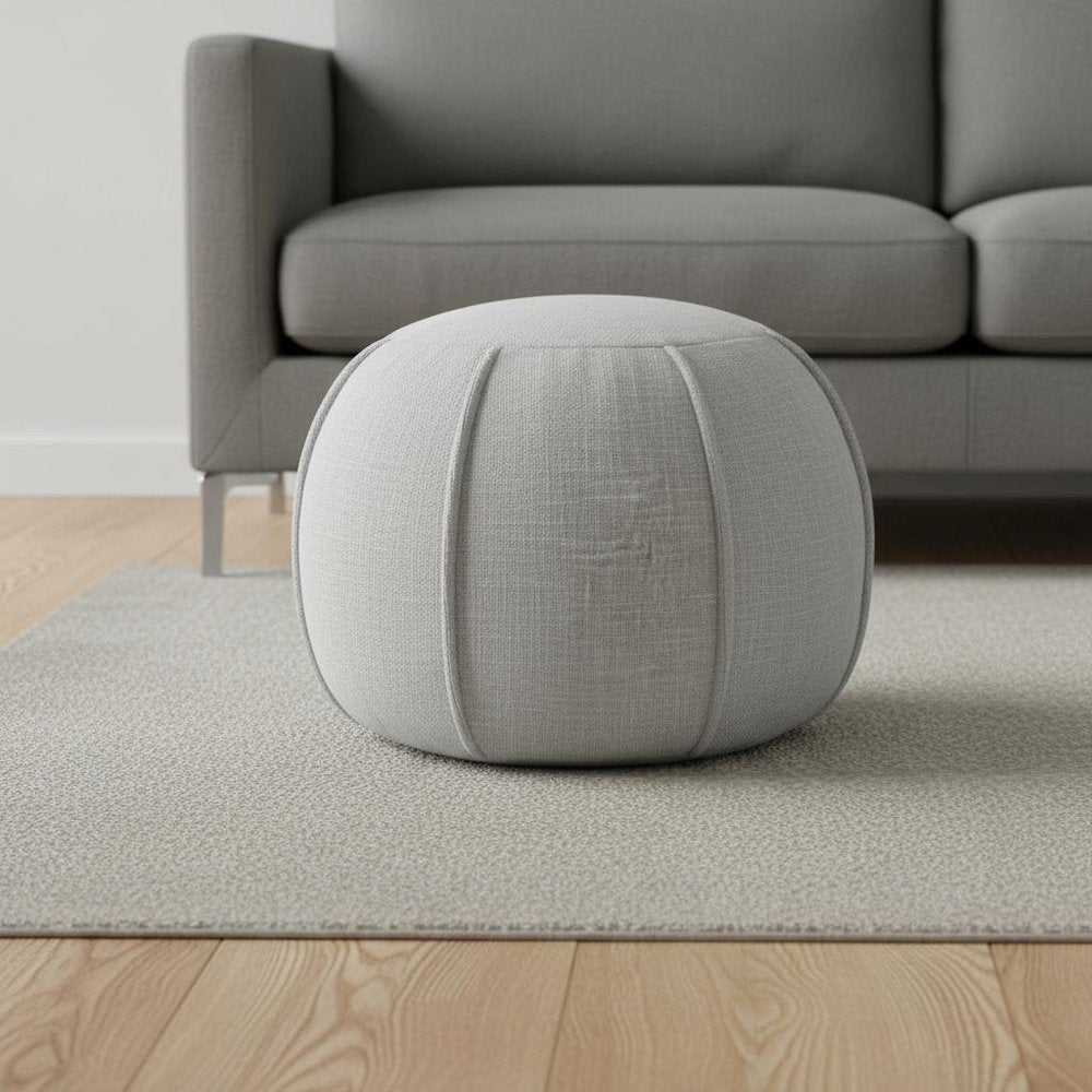 18" Gray Cotton Patchwork Round Pouf Ottoman HomeRoots