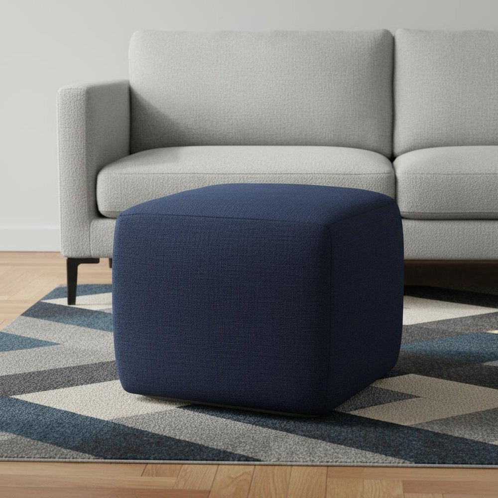 18" Blue Cotton Patchwork Pouf Ottoman HomeRoots