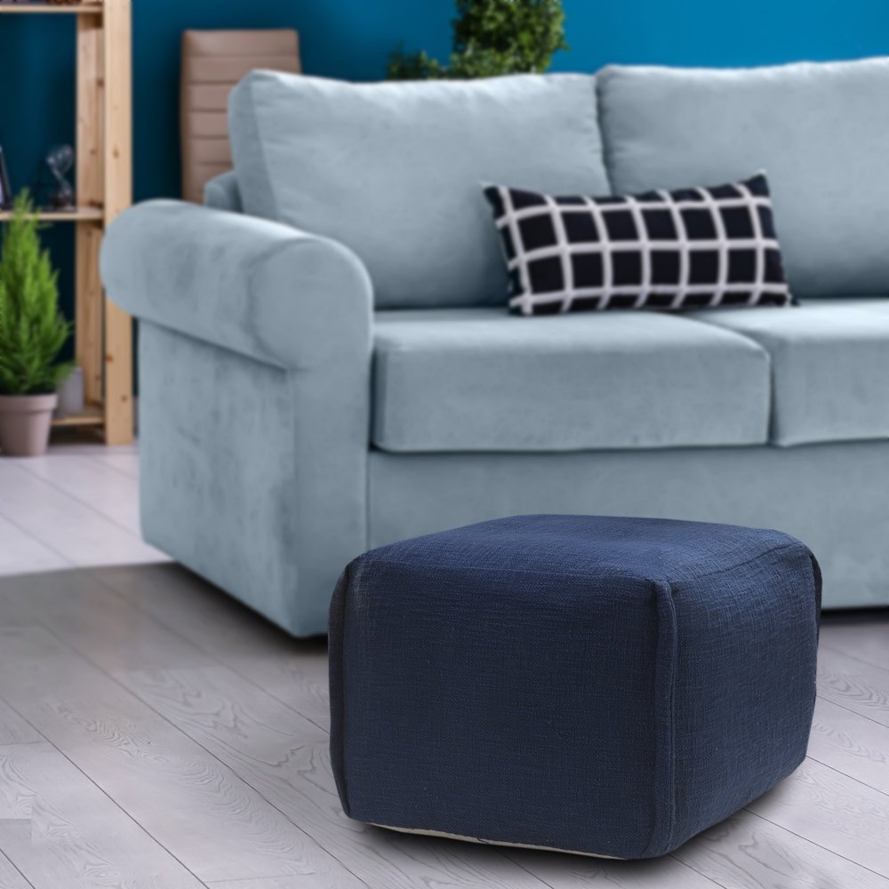 18" Blue Cotton Patchwork Pouf Ottoman HomeRoots