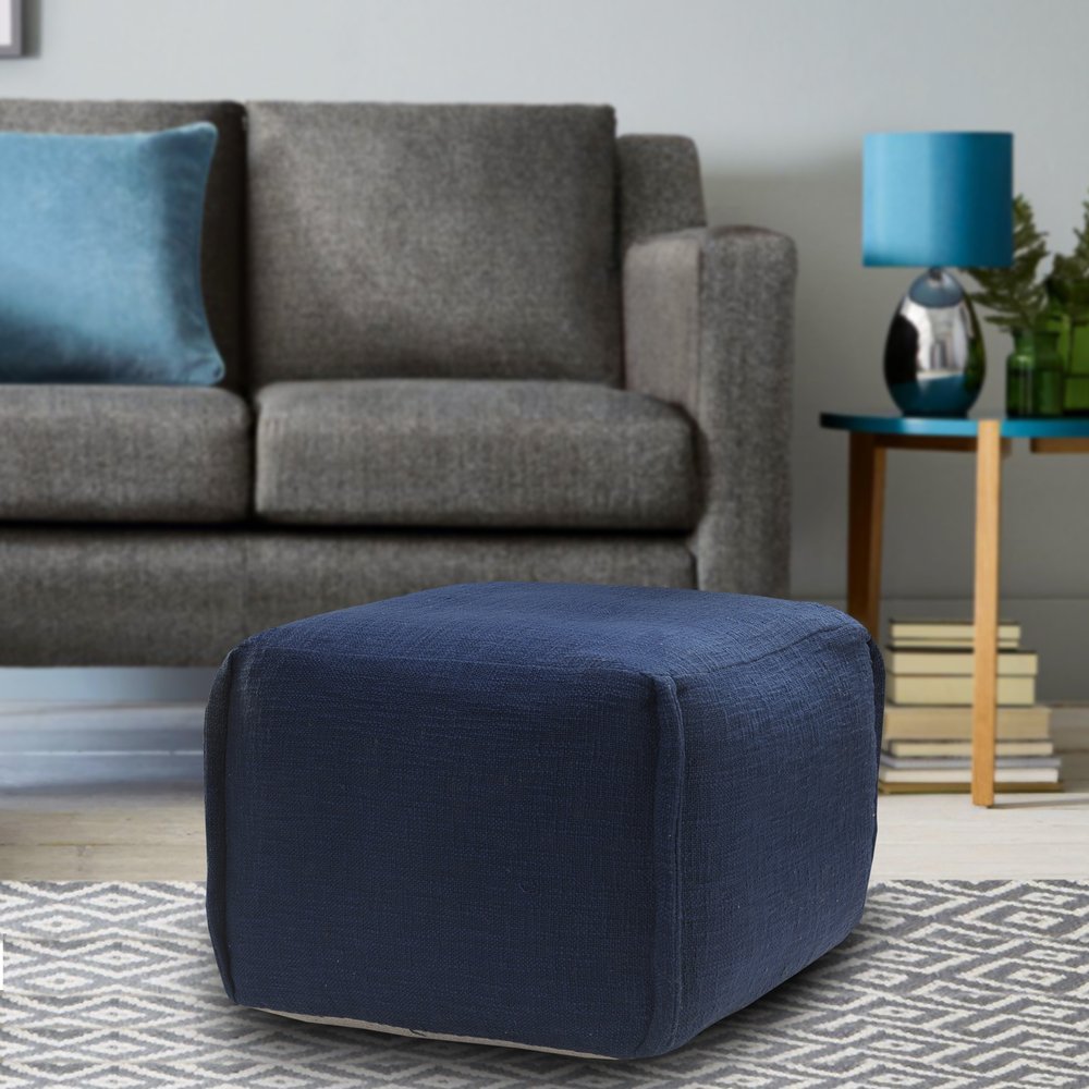 18" Blue Cotton Patchwork Pouf Ottoman HomeRoots