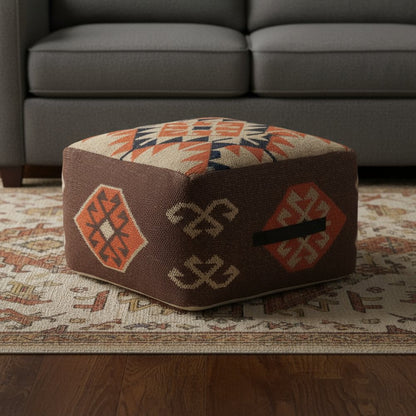 18" Brown Tribal Pouf Ottoman HomeRoots