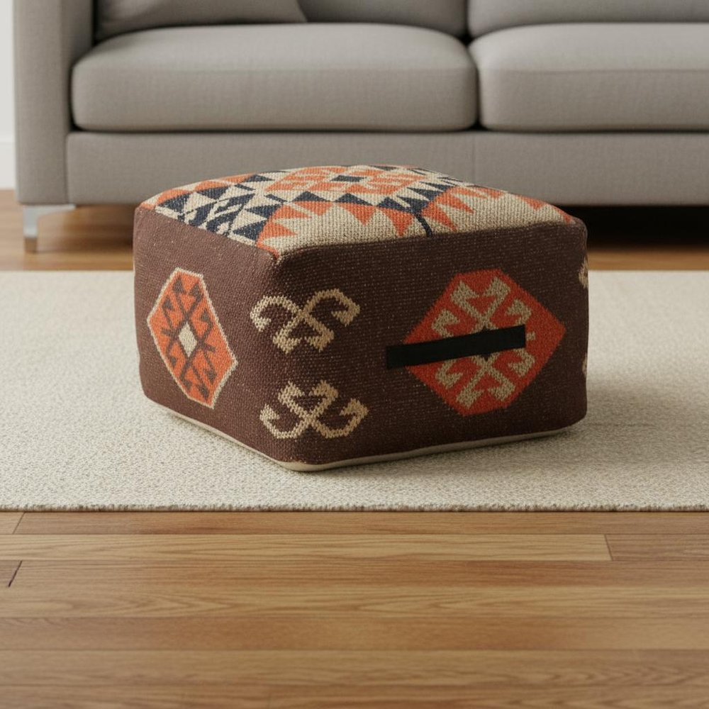 18" Brown Tribal Pouf Ottoman HomeRoots