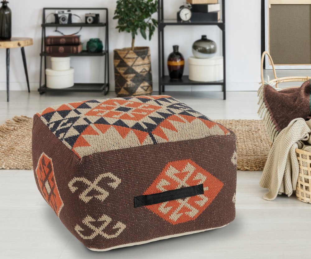 18" Brown Tribal Pouf Ottoman HomeRoots
