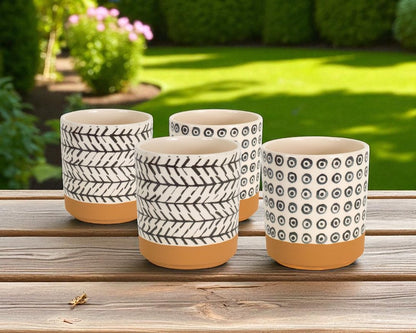 Set of Four Cream Dolomite 3 Ounce Round Pot Planters HomeRoots