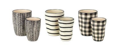 Set of Six Black And Ivory Ceramic 2 Ounce Geometric Round Pot Planters HomeRoots