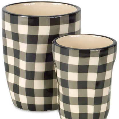 Set of Six Black And Ivory Ceramic 2 Ounce Geometric Round Pot Planters HomeRoots