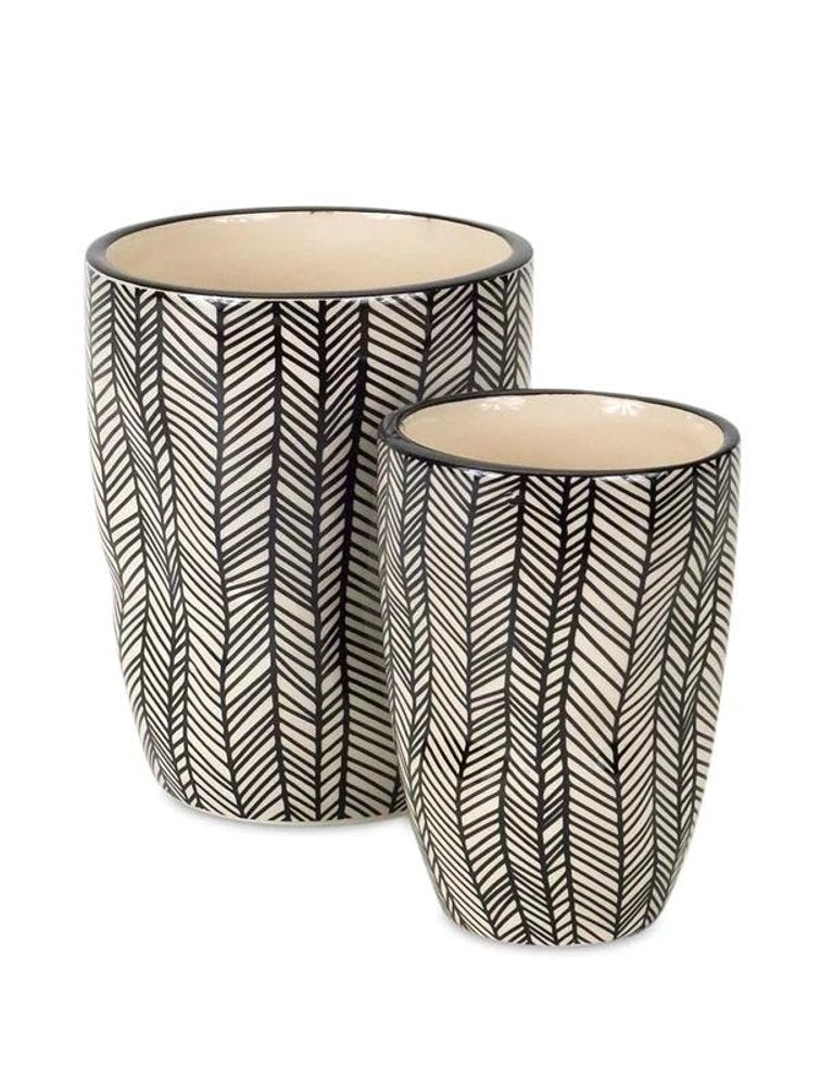 Set of Six Black And Ivory Ceramic 2 Ounce Geometric Round Pot Planters HomeRoots