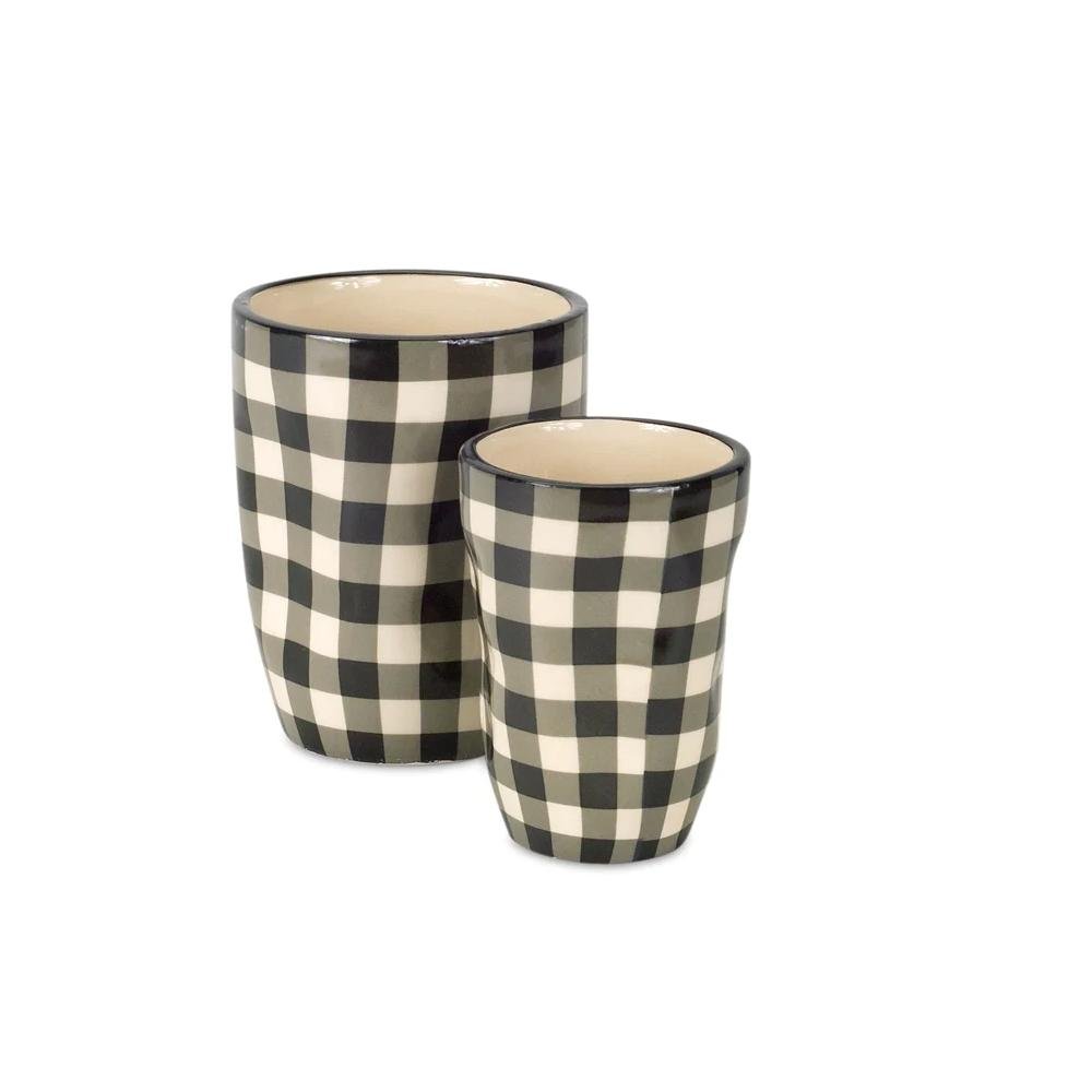 Set of Six Black And Ivory Ceramic 2 Ounce Geometric Round Pot Planters HomeRoots