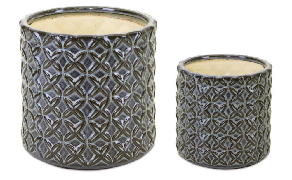 Set of Two Brown And Gray Clay 7 Ounce Geometric Round Pot Planters HomeRoots