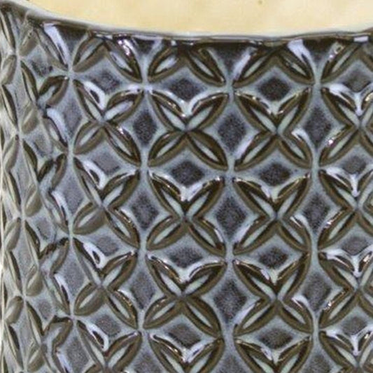 Set of Two Brown And Gray Clay 7 Ounce Geometric Round Pot Planters HomeRoots