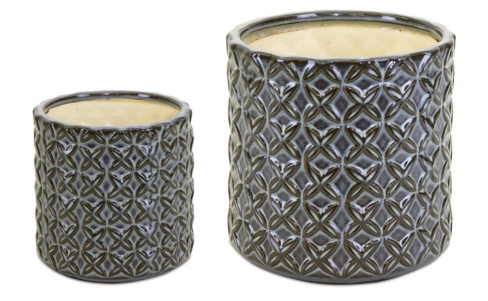 Set of Two Brown And Gray Clay 7 Ounce Geometric Round Pot Planters HomeRoots