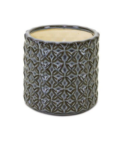 Set of Two Brown And Gray Clay 7 Ounce Geometric Round Pot Planters HomeRoots