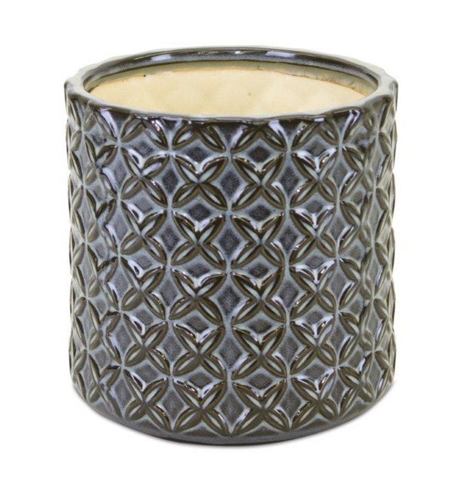 Set of Two Brown And Gray Clay 7 Ounce Geometric Round Pot Planters HomeRoots