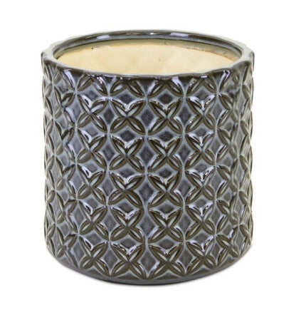 Set of Two Brown And Gray Clay 7 Ounce Geometric Round Pot Planters HomeRoots