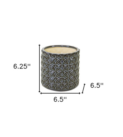 Set of Two Brown And Gray Clay 7 Ounce Geometric Round Pot Planters HomeRoots