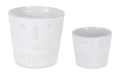 Set of Two White Porcelain 4 Ounce Abstract Face Pot Planters HomeRoots