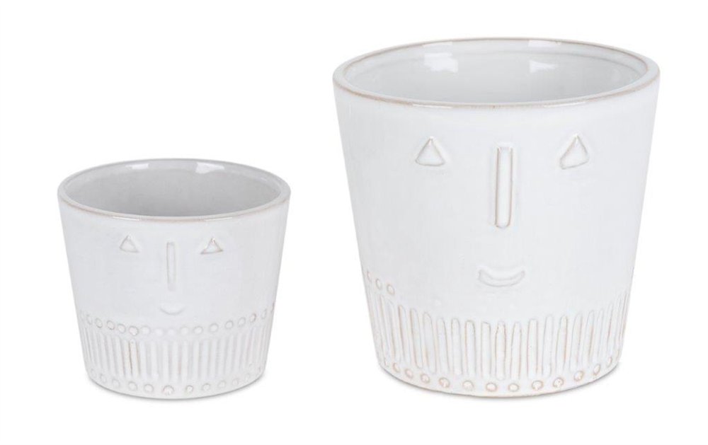 Set of Two White Porcelain 4 Ounce Abstract Face Pot Planters HomeRoots