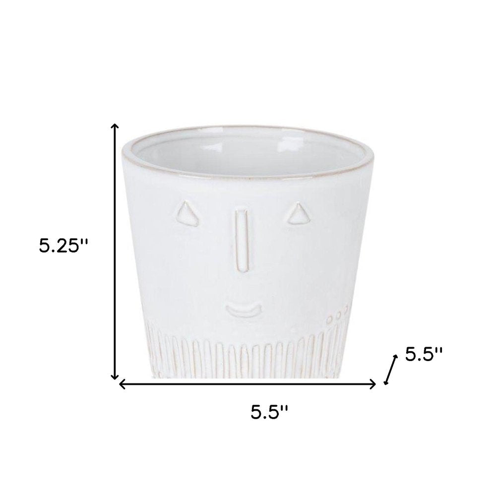 Set of Two White Porcelain 4 Ounce Abstract Face Pot Planters HomeRoots
